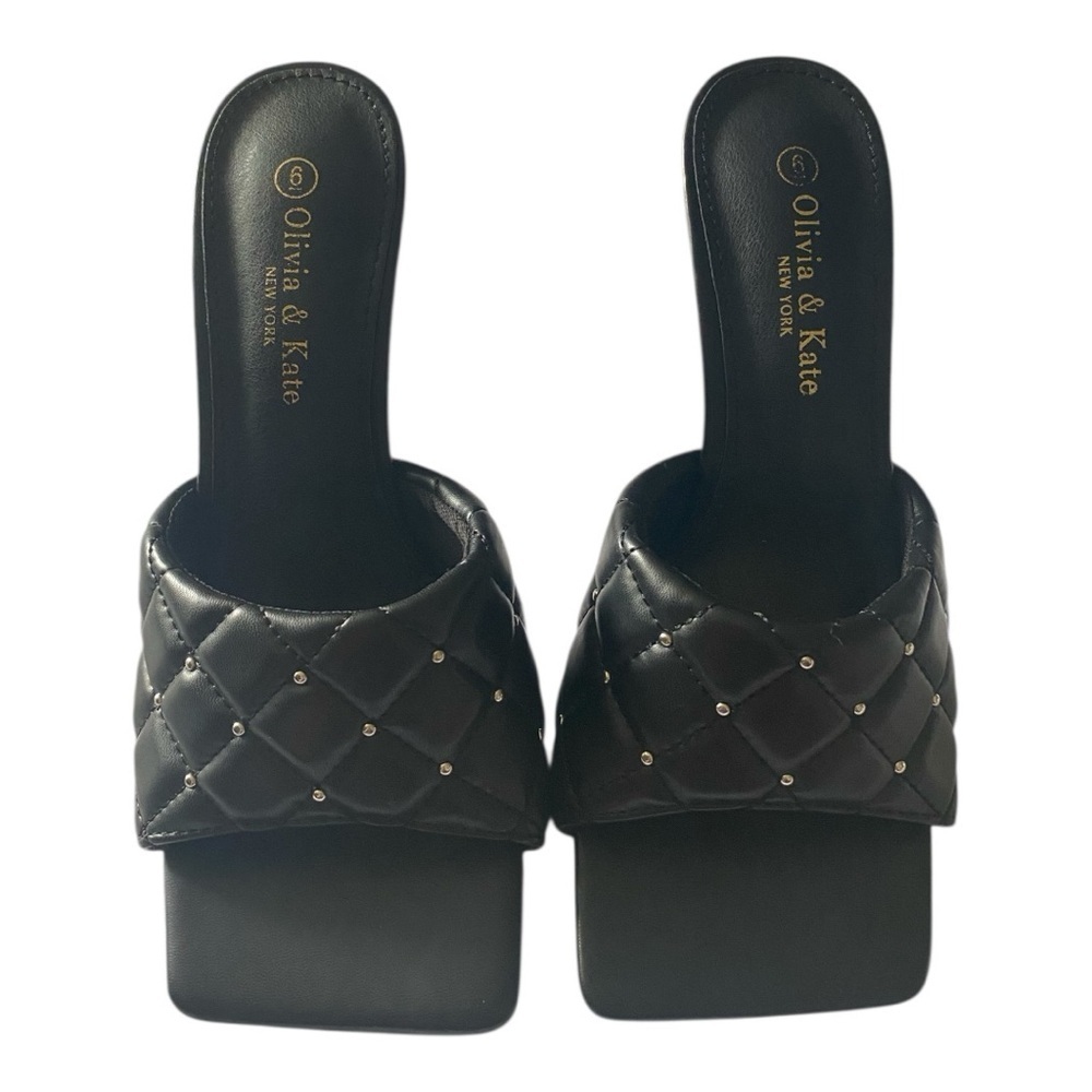 NWOT-OLIVIA & KATE-BLACK QUILTED SLIDE ON SHOES-SIZE 6